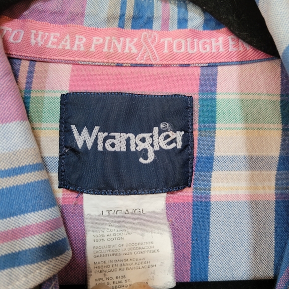 Vintage Wrangler Plaid Breast Cancer Shirt - Picture 9 of 9